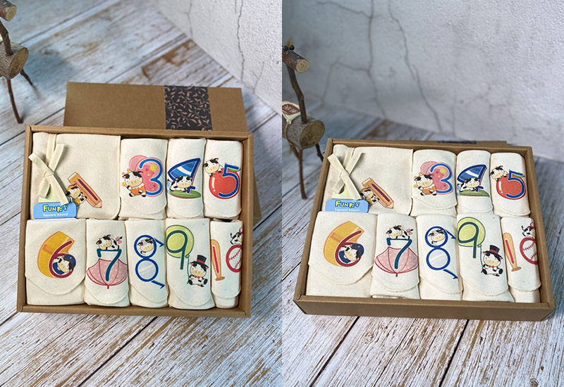 啟蒙數字紗布方巾禮盒-牛 原棉毛巾  原棉方巾 天然家用良品 square towel